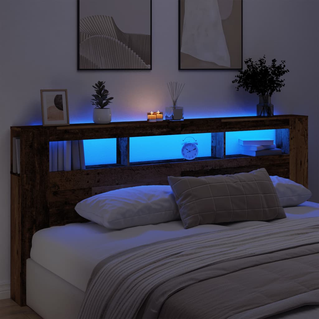 LED Headboard Old Wood 220x18.5x103.5 cm Engineered Wood - Charlotte Dunes