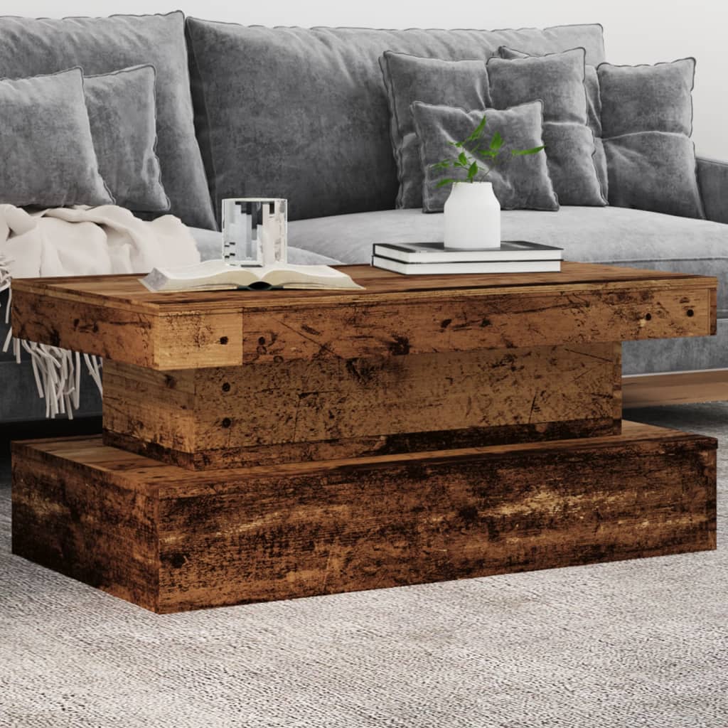 Coffee Table with LED Lights Old Wood 90x50x40 cm - The Home Maker
