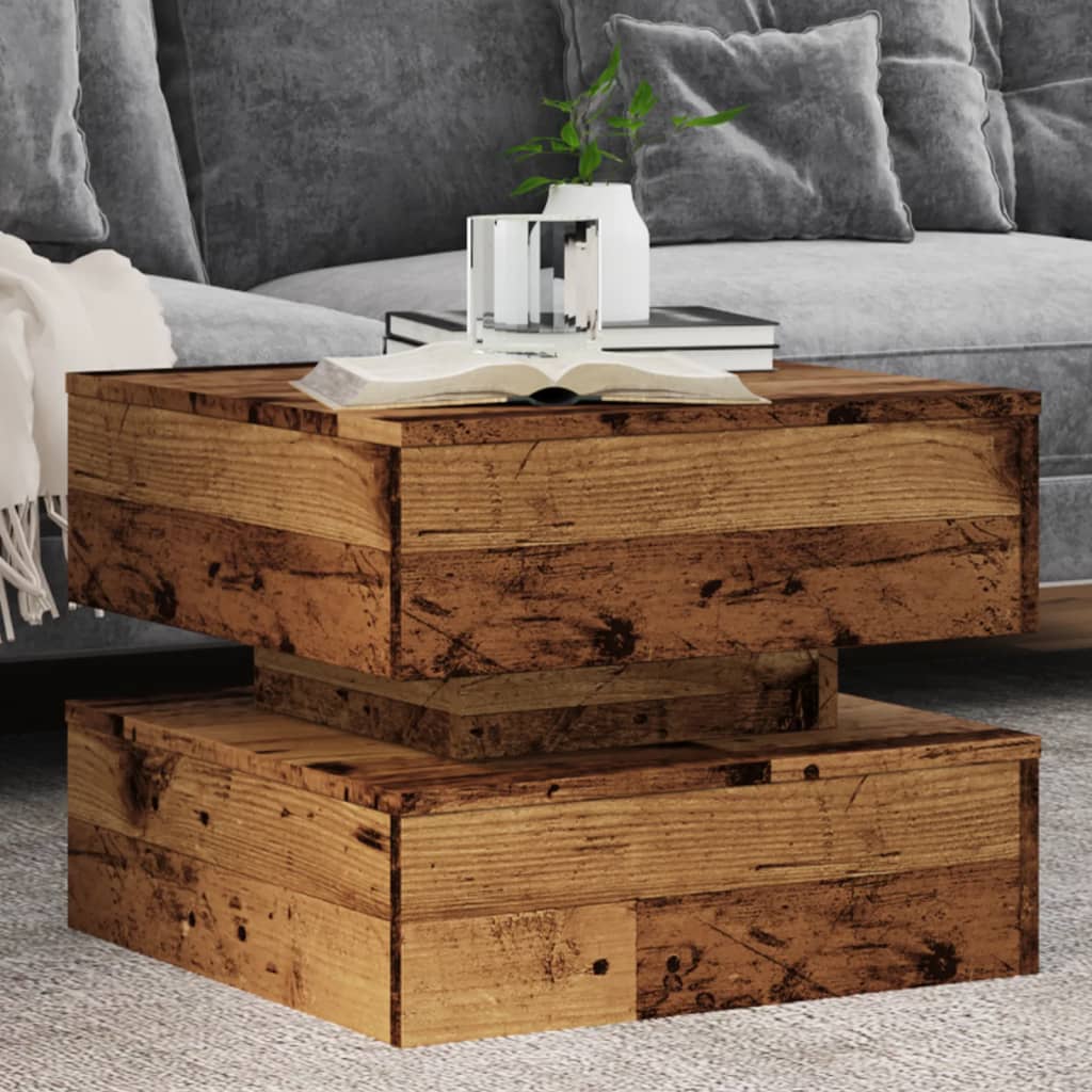 Coffee Table with LED Lights Old Wood 50x50x40 cm - vid-857716 - Design Hut