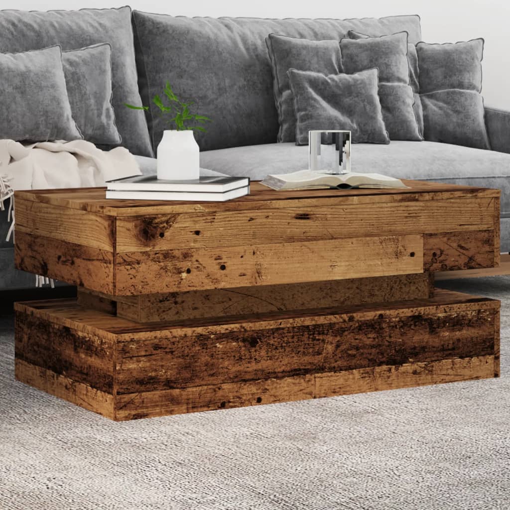 Coffee Table with LED Lights Old Wood 90x50x40 cm - Decor Base