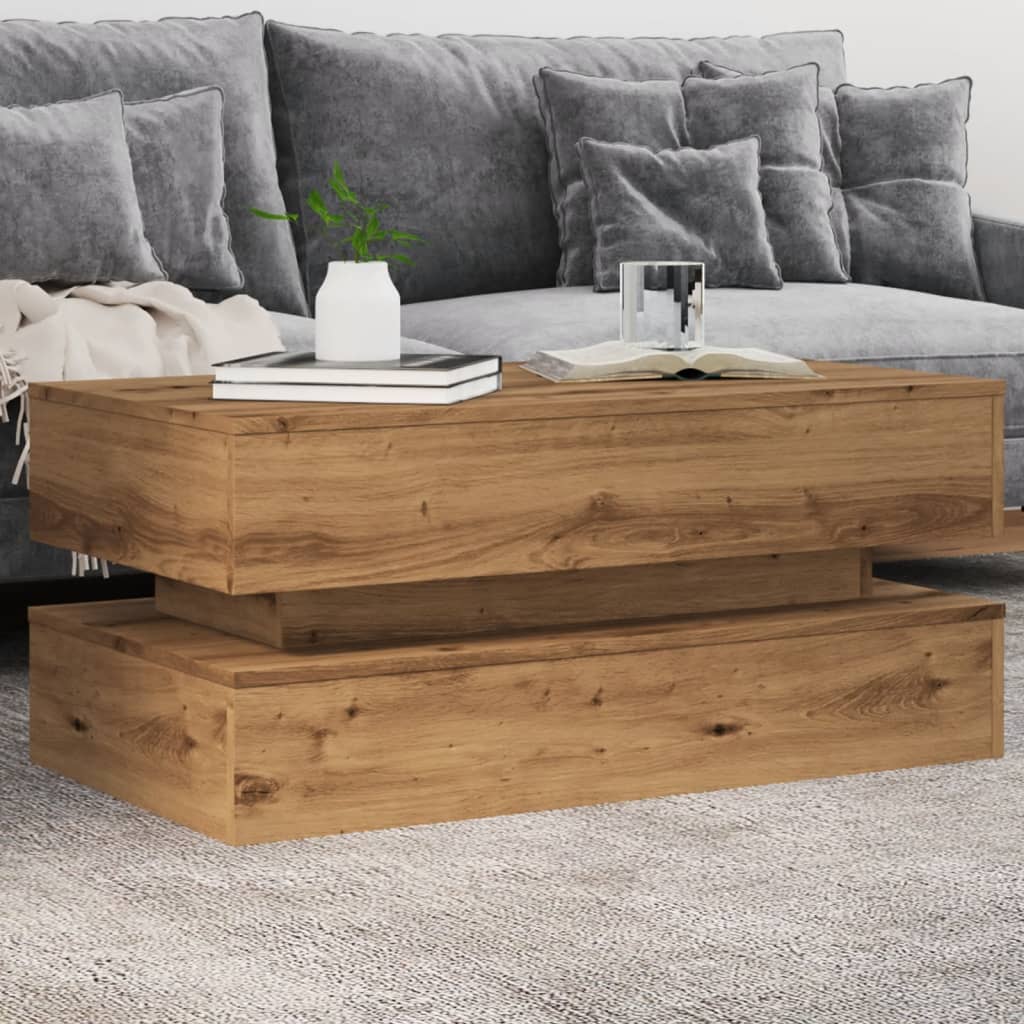 Coffee Table with LED Lights Artisian Oak 90x50x40 cm - Discount Dealers