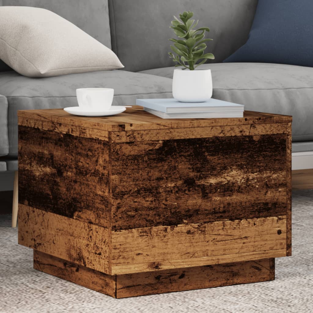 Coffee Table with LED Lights Old Wood 50x50x40 cm - The Home Maker