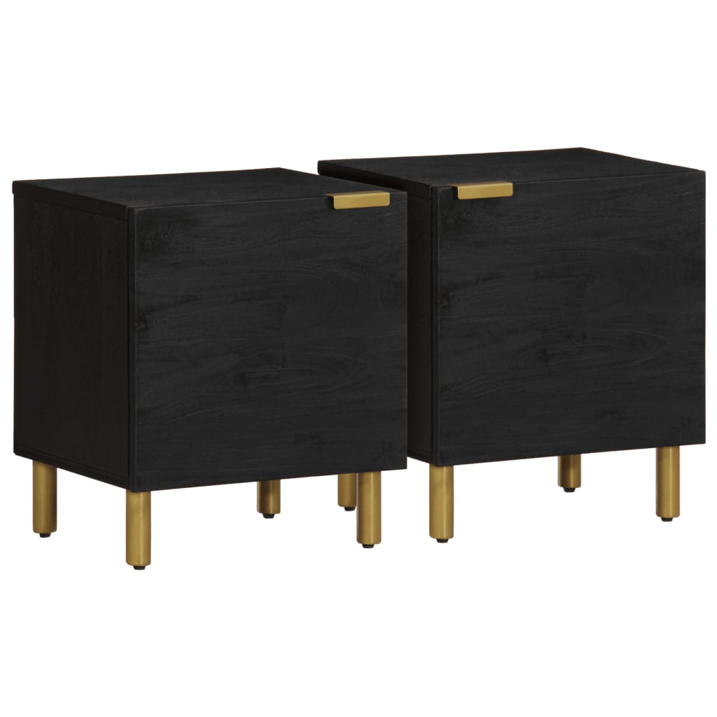 Bedside Cabinet 2 pcs Black 40x33x46 cm Solid Wood Mango - Brittle & Co