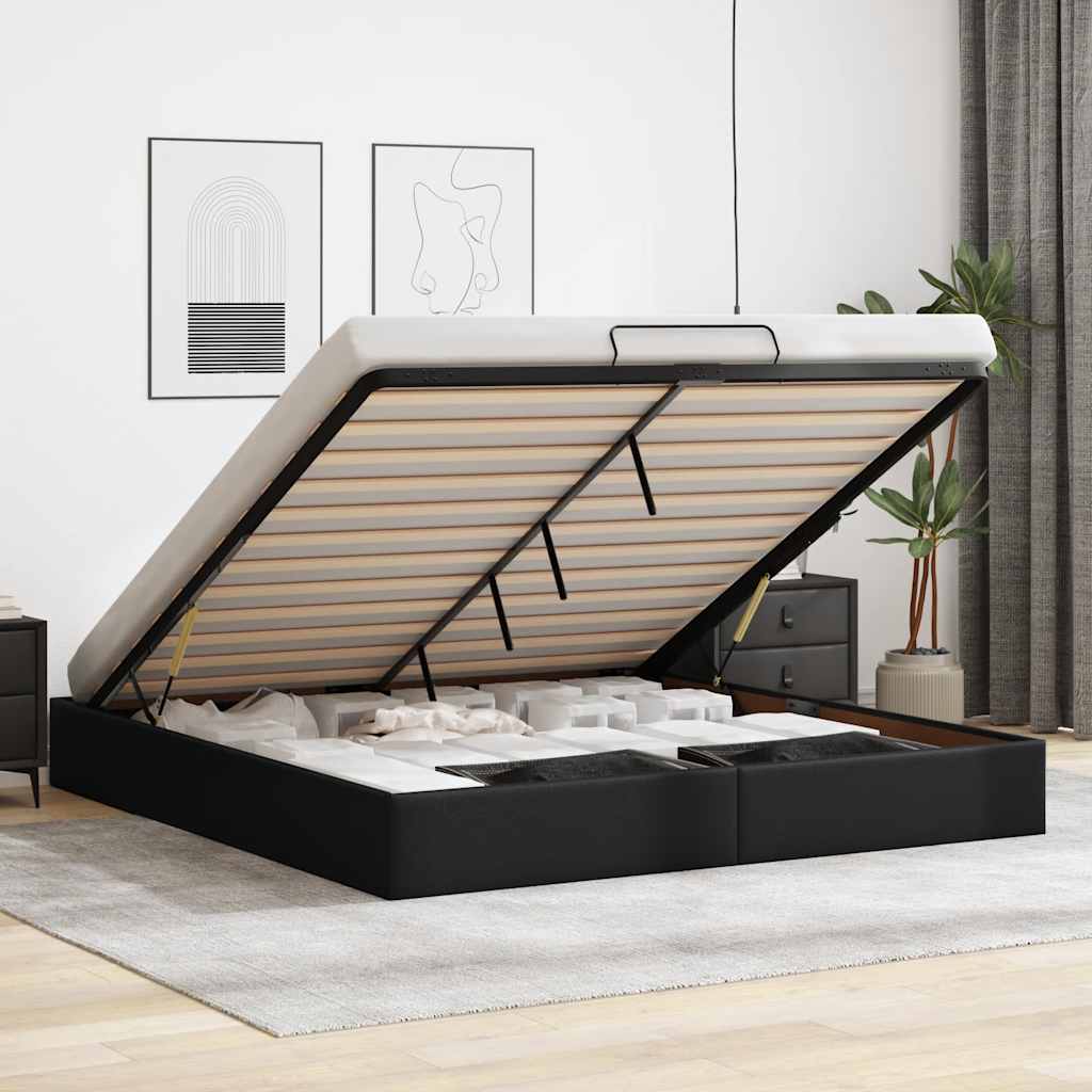 Ottoman Bedframe Black Super King Faux Leather - Decor Base