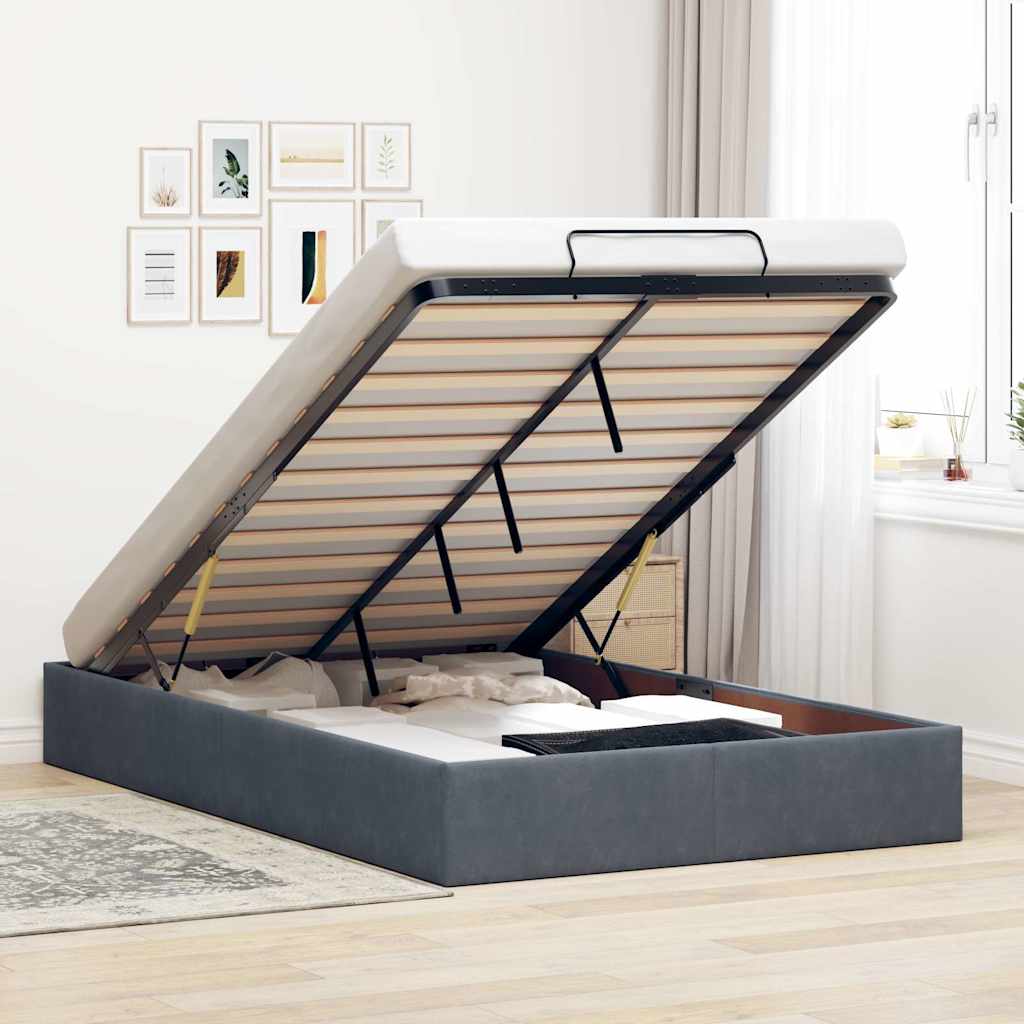 Ottoman Bedframe Dark Grey Double Velvet - Casper Homes