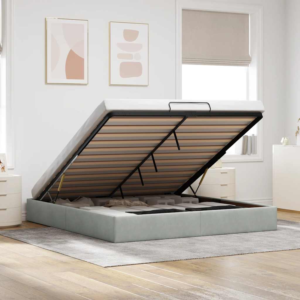 Ottoman Bedframe Light Grey Super King Velvet - Decor Base