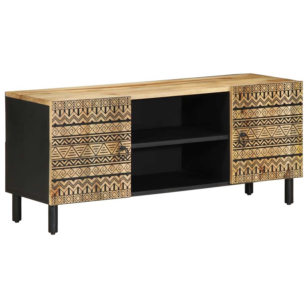 TV Cabinet Black 105x33.5x46 cm Solid Rough Wood Mango - Design Hut