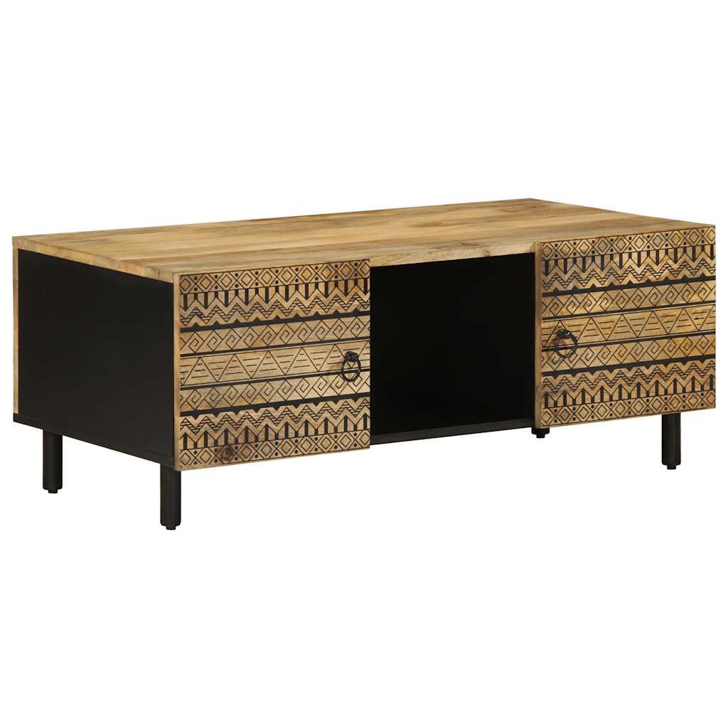 Coffee Table Black 100x54x40 cm Solid Rough Wood Mango - The Home Maker
