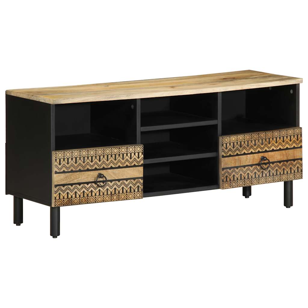 TV Cabinet Black 100x33.5x46 cm Solid Rough Wood Mango - All Things Good