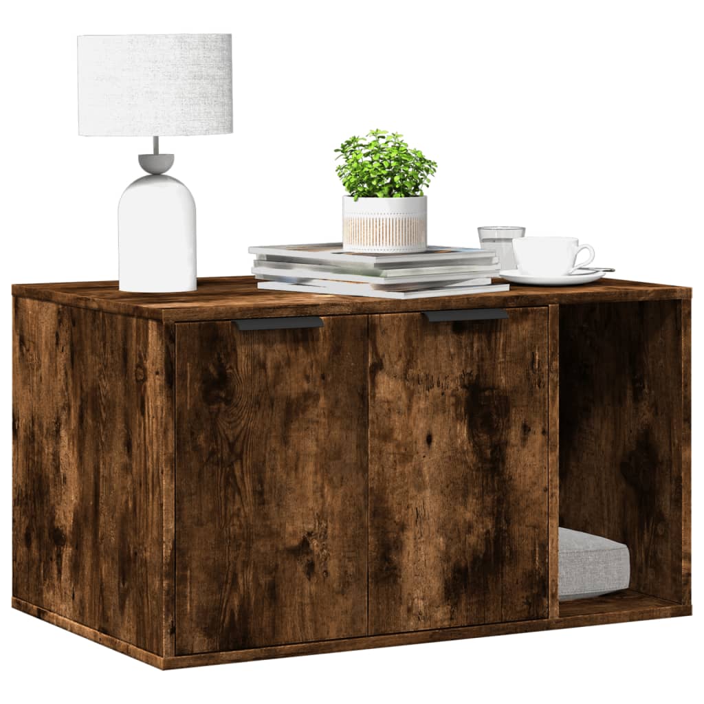 Cat Litter Box Enclosure Smoked Oak 80x50x45 cm Engineered Wood - The Home Maker