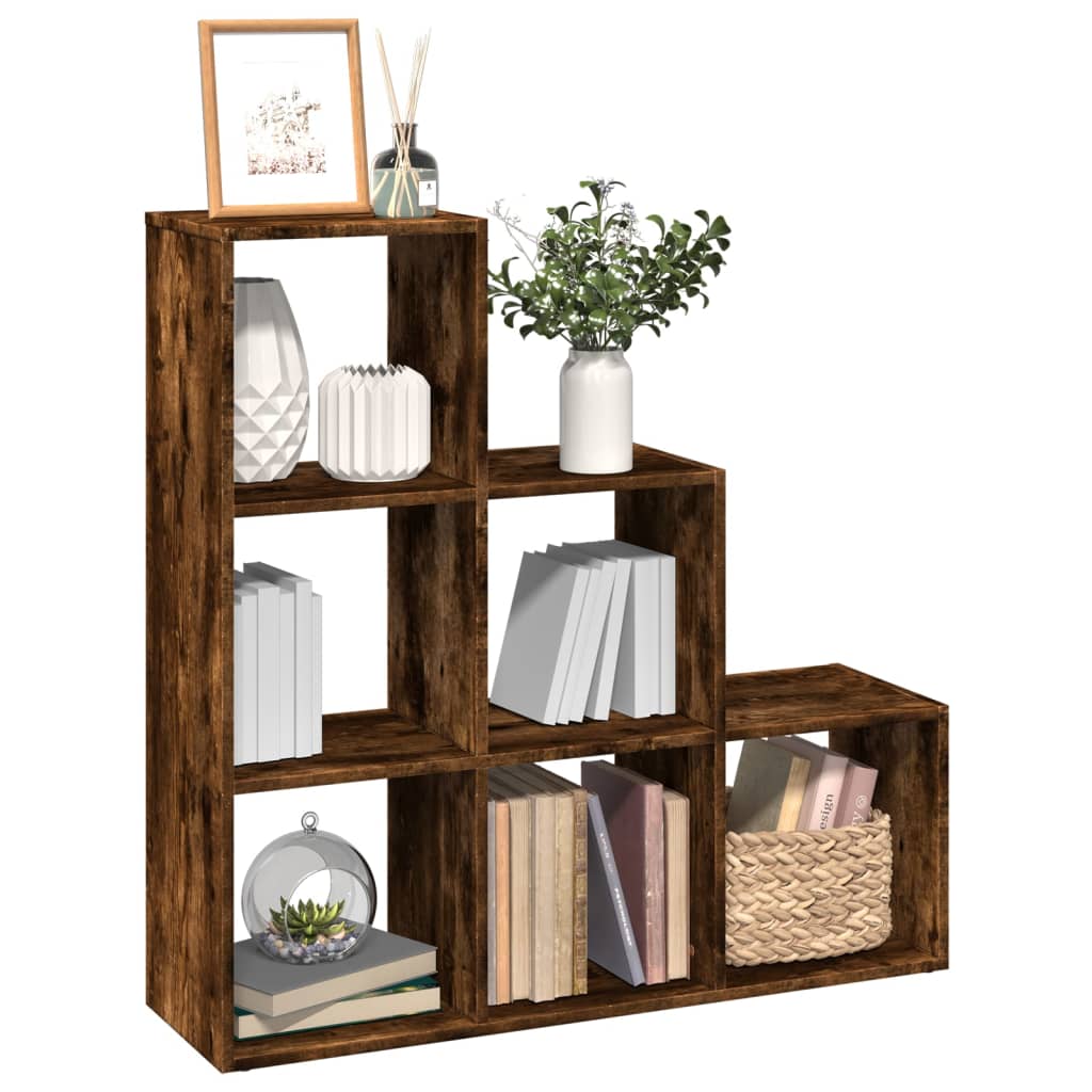 Room Divider Bookcase 3-Tier Smoked Oak 99x29x99 cm Engineered Wood - Design Hut
