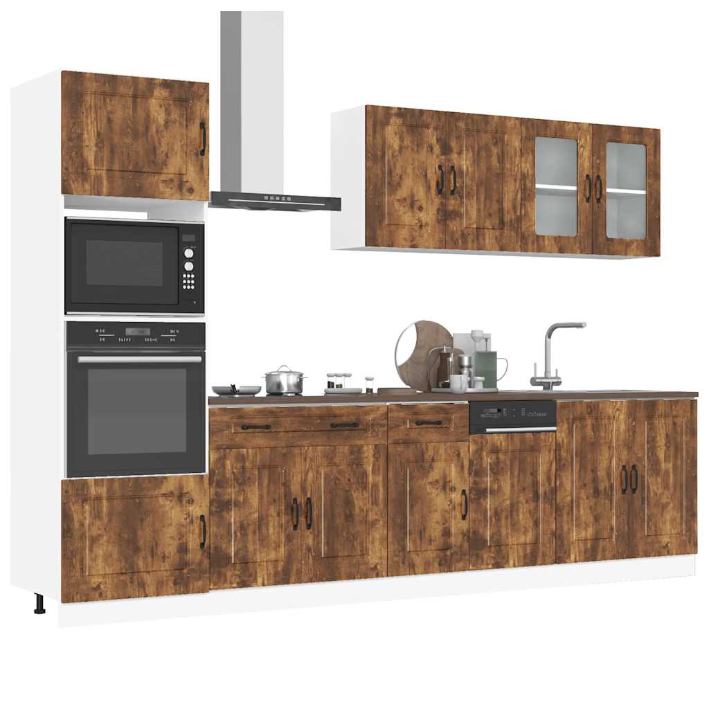 7 Piece Kitchen Cabinet Set Kalmar Smoked Oak Engineered Wood - Decor Base
