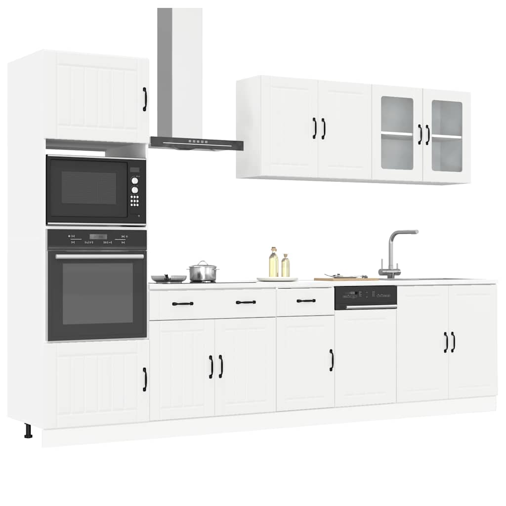7 Piece Kitchen Cabinet Set Kalmar White Engineered Wood - Millennium Furniture