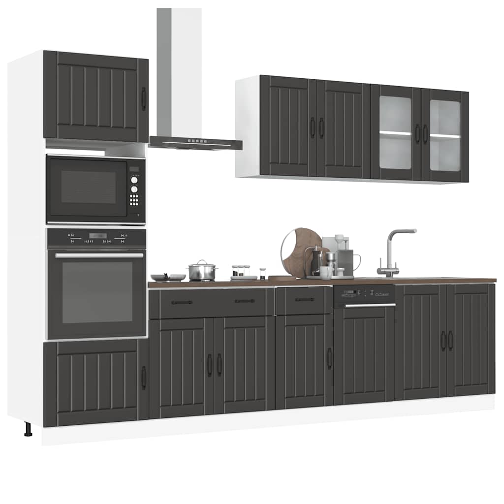 7 Piece Kitchen Cabinet Set Kalmar Black Engineered Wood - All Things Good