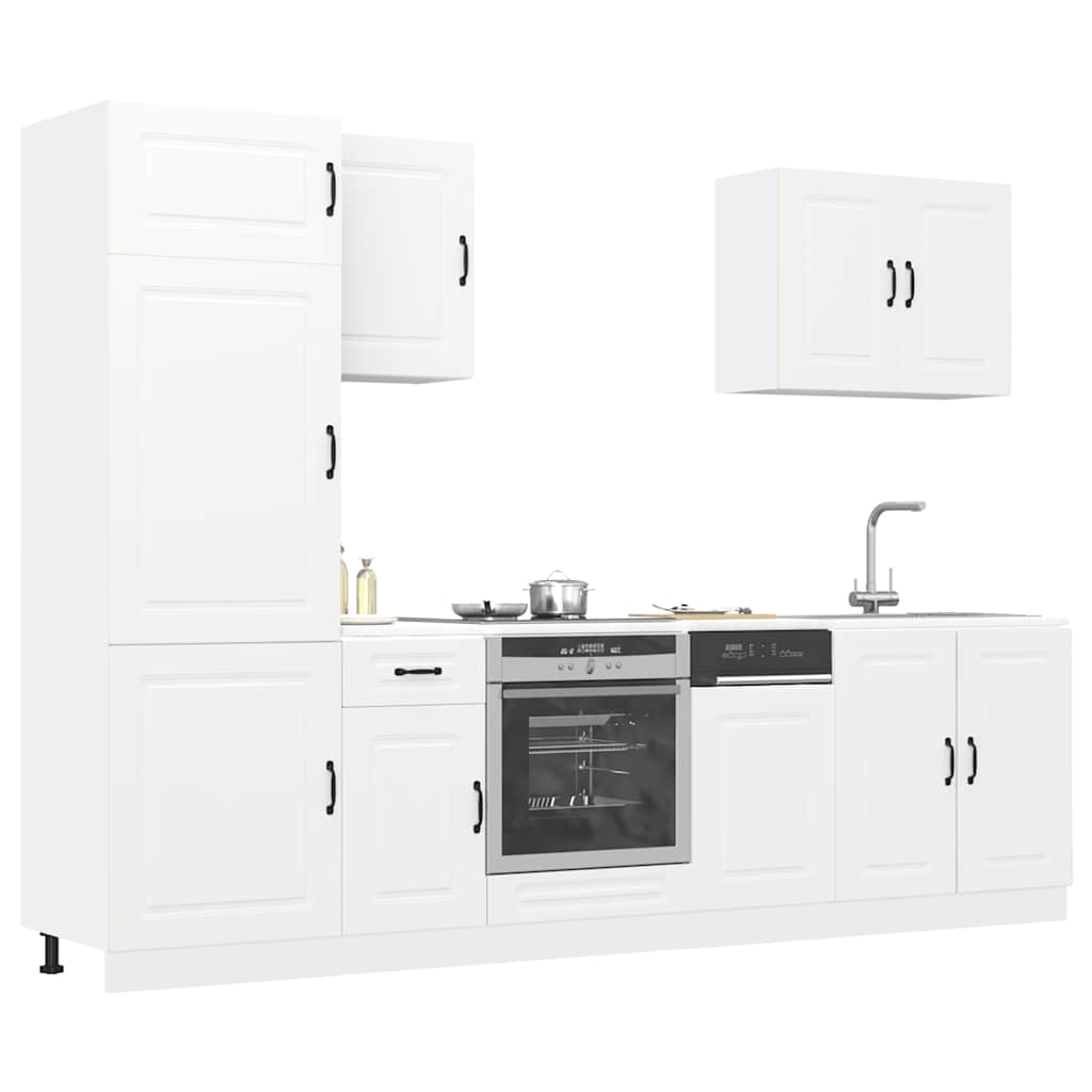 7 Piece Kitchen Cabinet Set Kalmar White Engineered Wood - Millennium Furniture