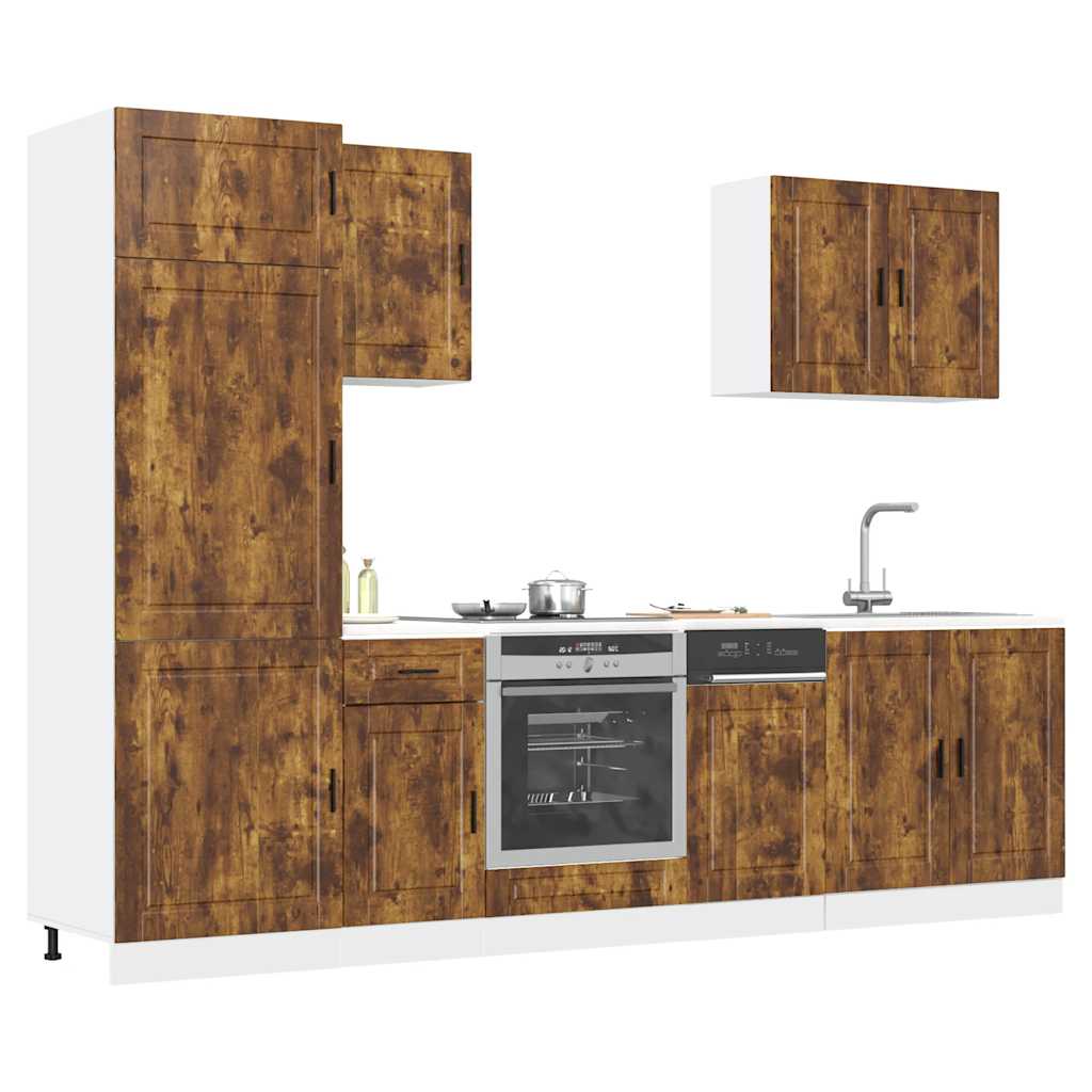 7 Piece Kitchen Cabinet Set Kalmar Smoked Oak Engineered Wood - Decor Base