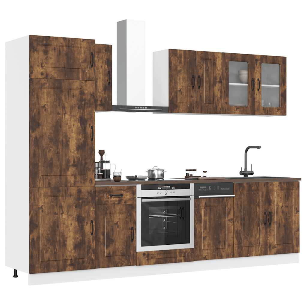 8 Piece Kitchen Cabinet Set Kalmar Smoked Oak Engineered Wood - Design Hut