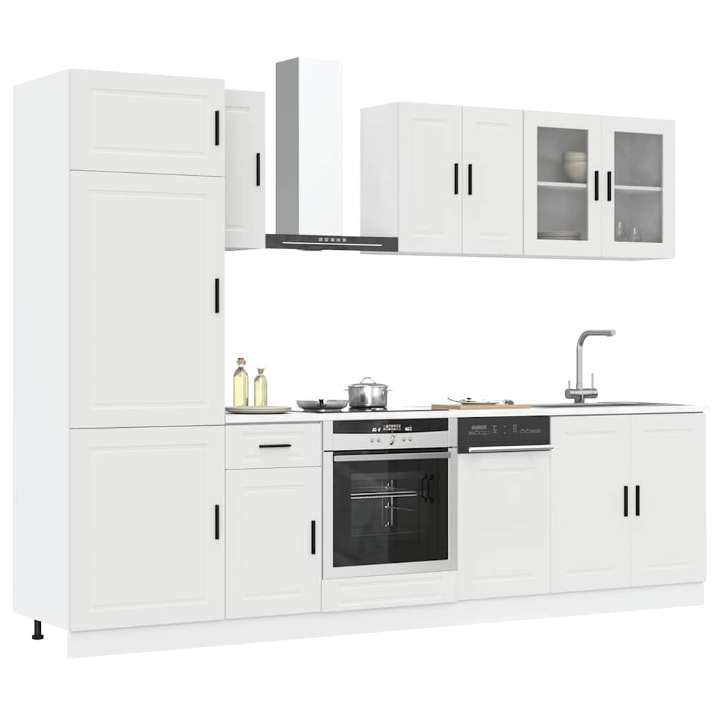 8 Piece Kitchen Cabinet Set Kalmar White Engineered Wood - The Home Maker
