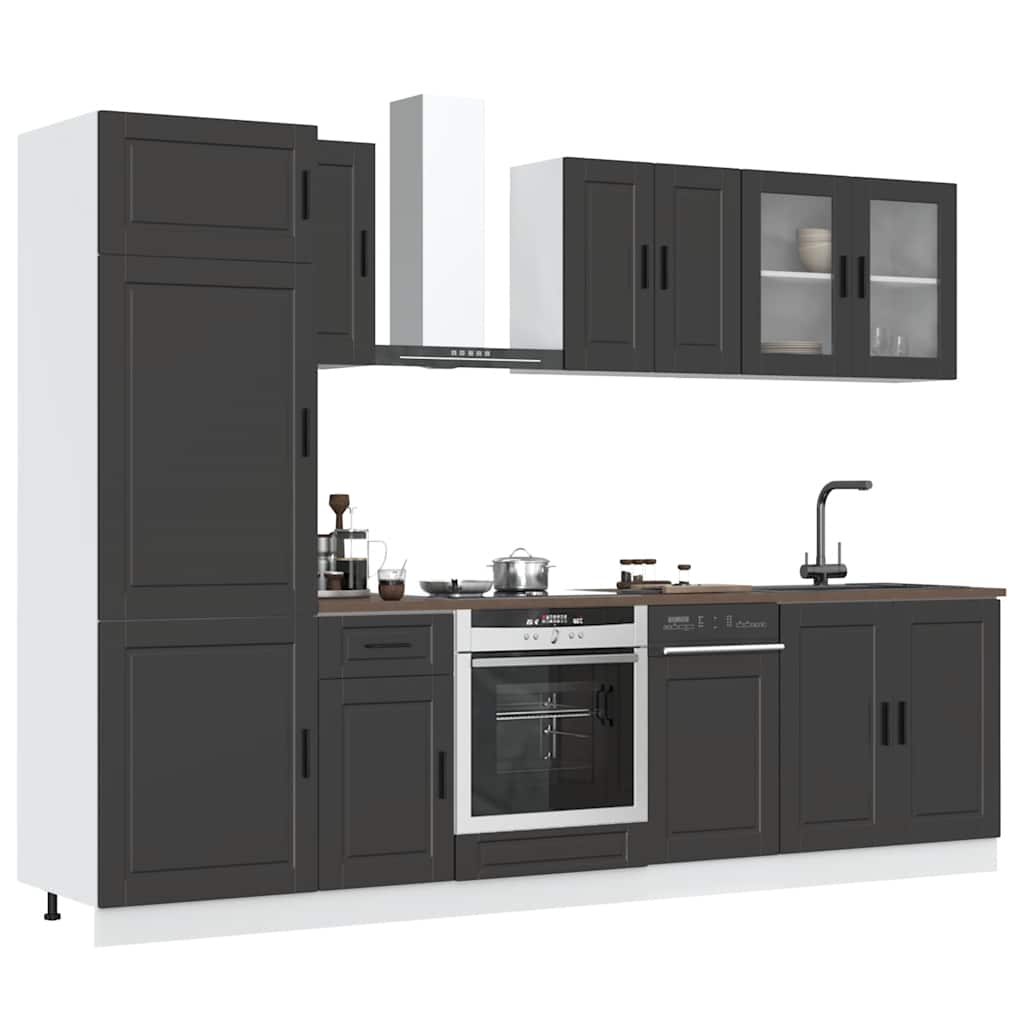 8 Piece Kitchen Cabinet Set Kalmar Black Engineered Wood - All Things Good
