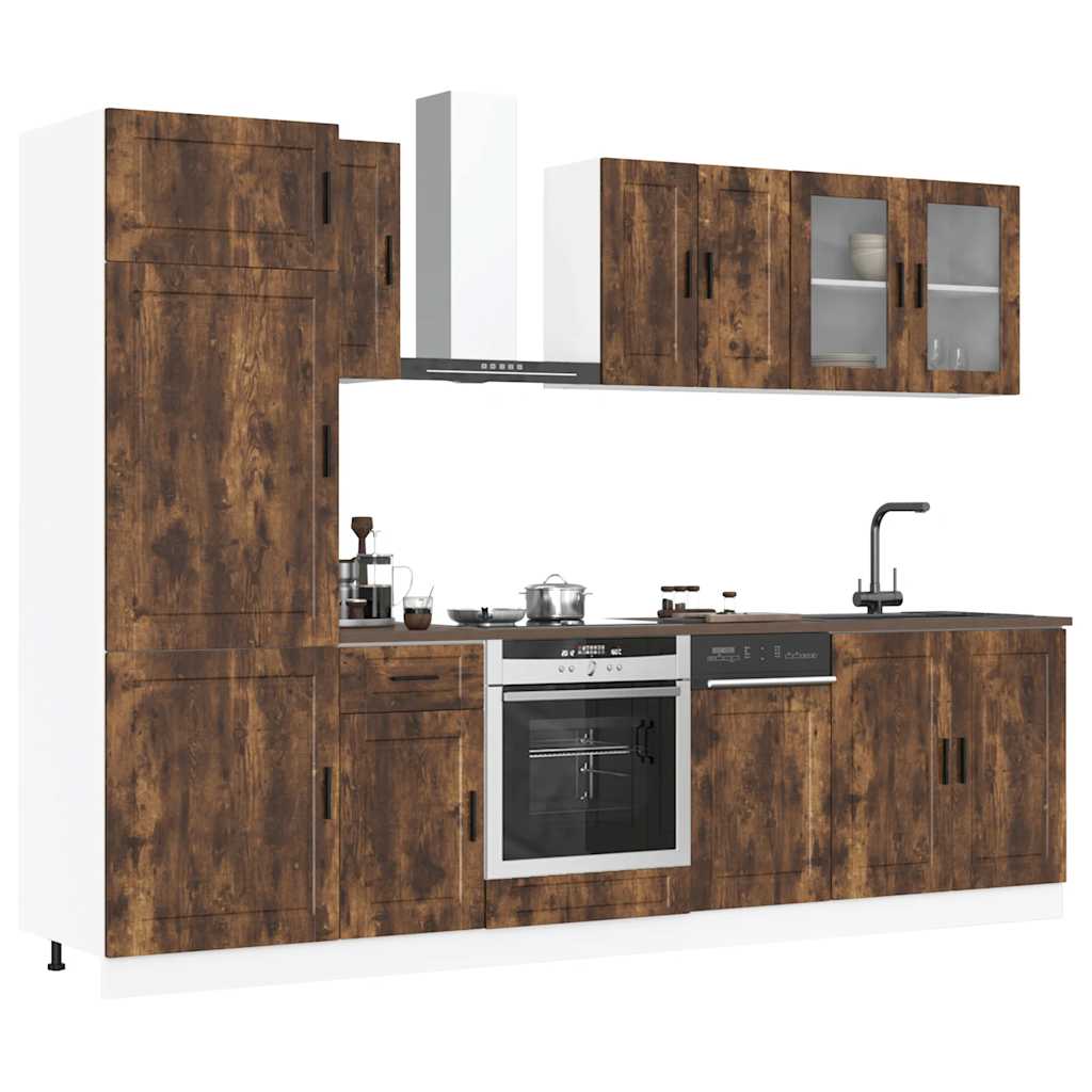 8 Piece Kitchen Cabinet Set Kalmar Smoked Oak Engineered Wood - Design Hut