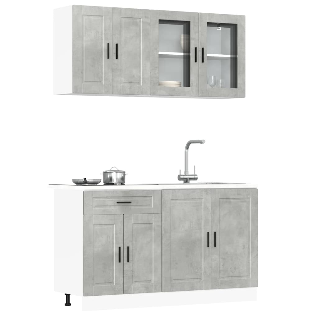4 Piece Kitchen Cabinet Set Kalmar Concrete Grey Engineered Wood - Design Hut
