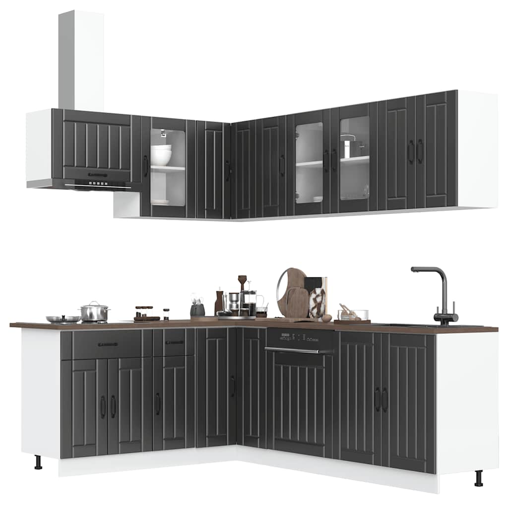 11 Piece Kitchen Cabinet Set Lucca Black Engineered Wood - Millennium Furniture