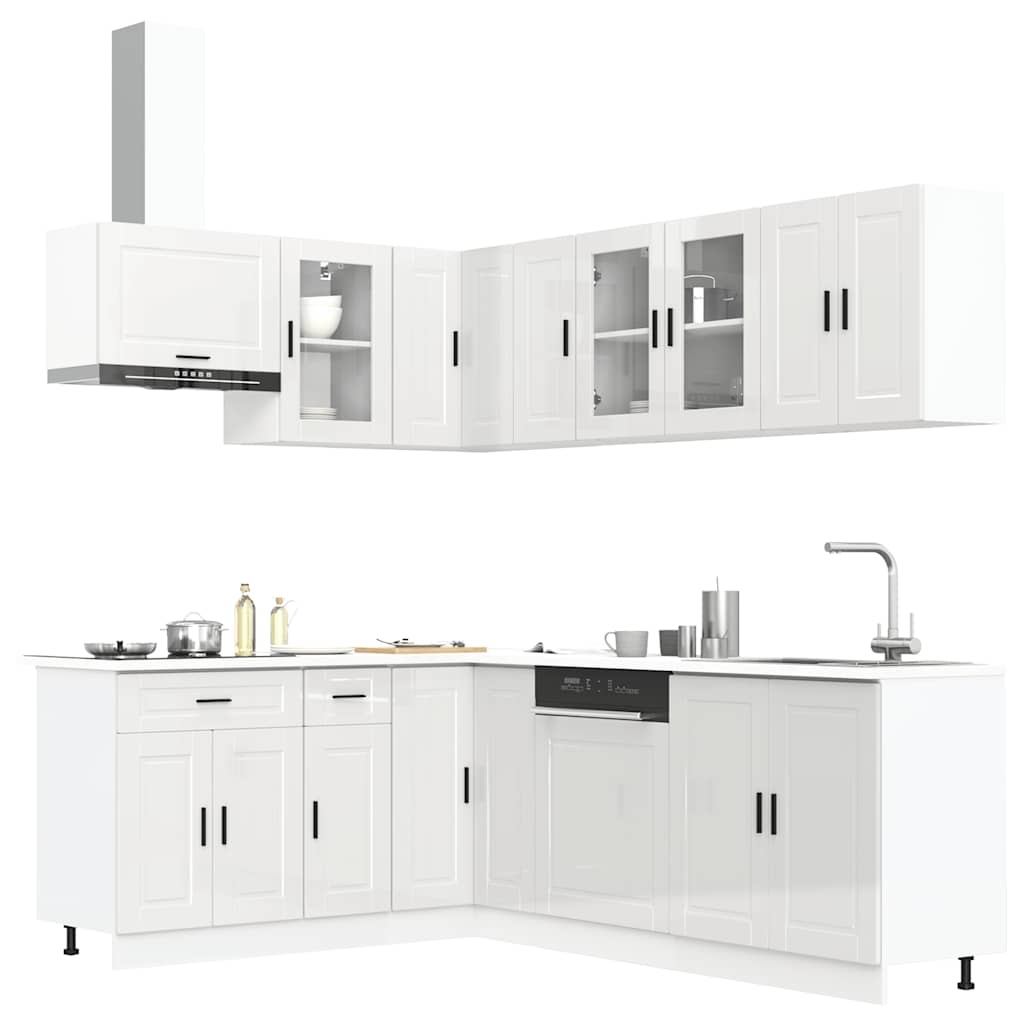 11 Piece Kitchen Cabinet Set Porto Gloss White Engineered Wood - Decor Base