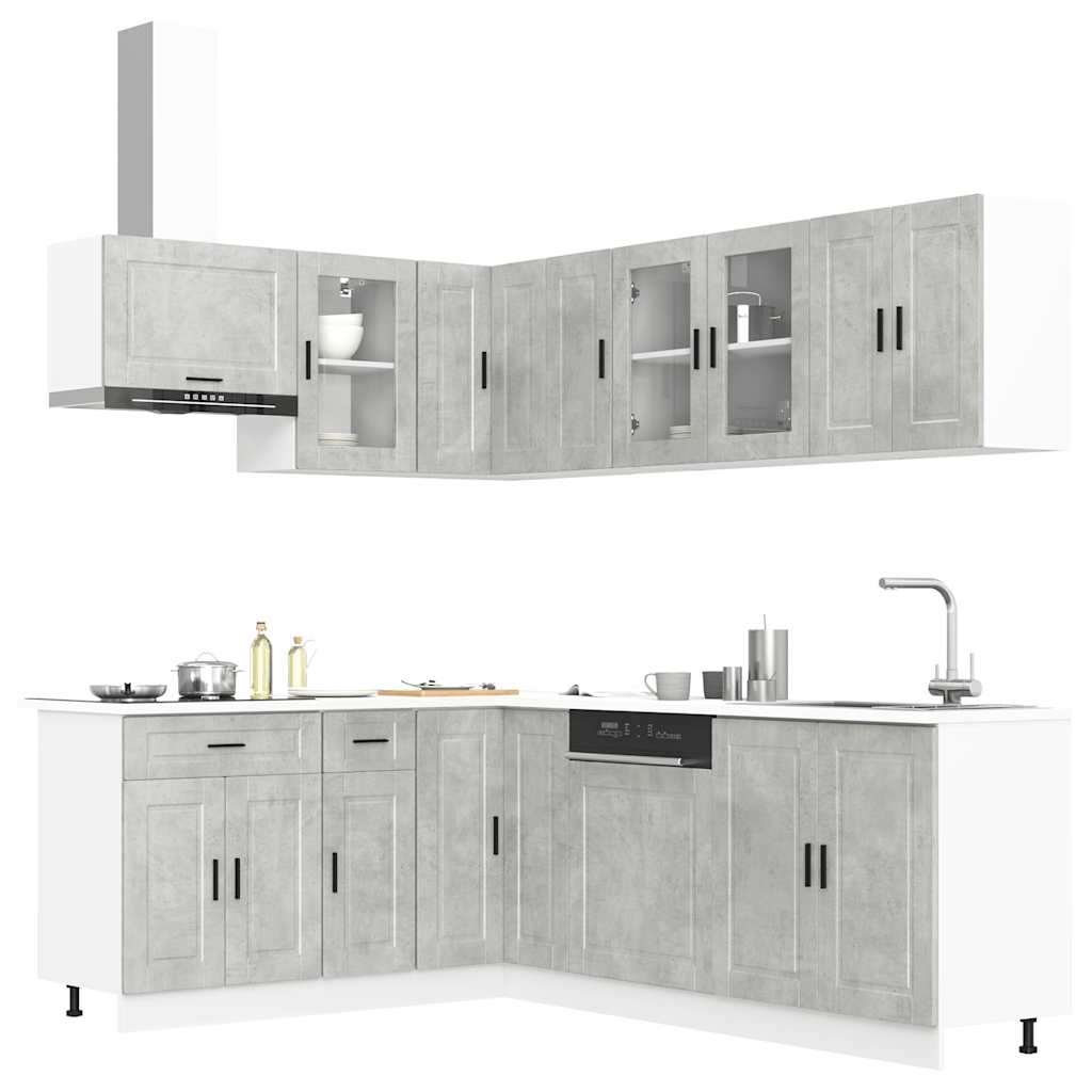 11 Piece Kitchen Cabinet Set Porto Concrete Grey Engineered Wood - Design Hut