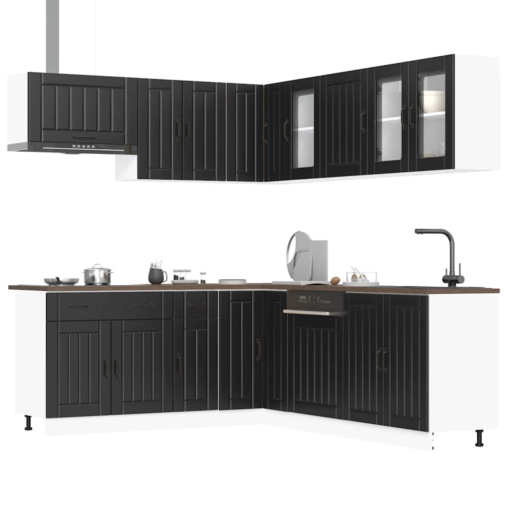 11 Piece Kitchen Cabinet Set Lucca Black Engineered Wood - Millennium Furniture