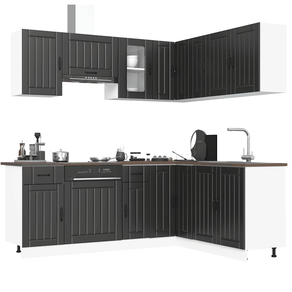 11 Piece Kitchen Cabinet Set Lucca Black Engineered Wood - Millennium Furniture