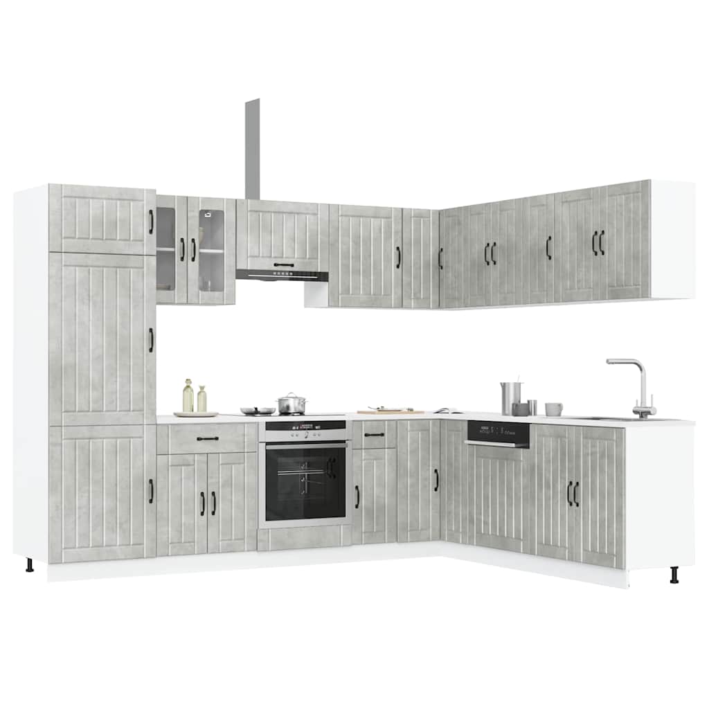 14 Piece Kitchen Cabinet Set Lucca Concrete Grey Engineered Wood - Millennium Furniture