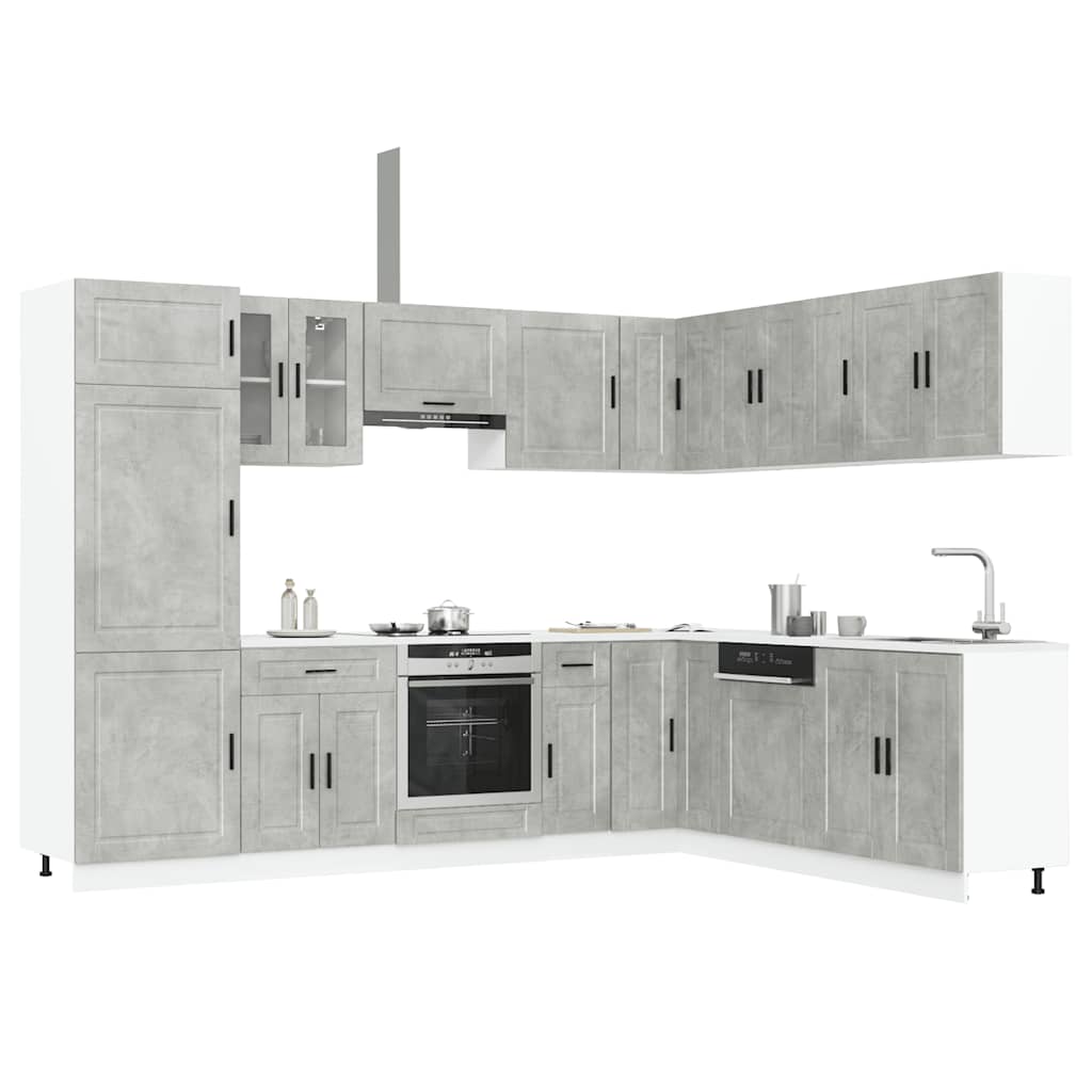 14 Piece Kitchen Cabinet Set Porto Concrete Grey Engineered Wood - Sid & Sam