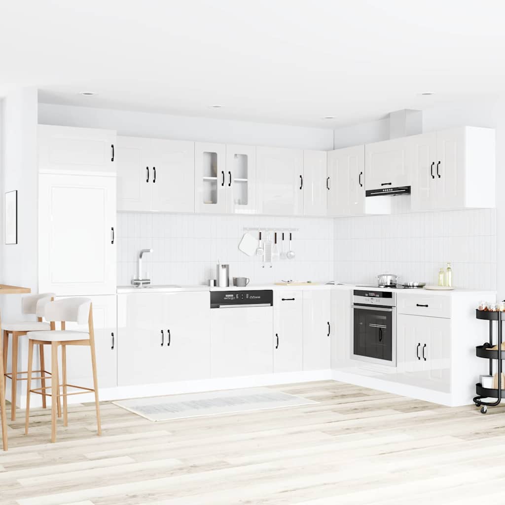 Kitchen Cabinet "Kalmar" with Double Basins High Gloss White Engineered wood - Sid & Sam