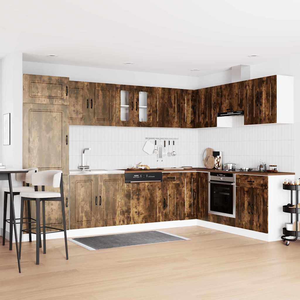 Kitchen Cabinet "Kalmar" with Double Basins Smoked Oak Engineered wood - Brittle & Co
