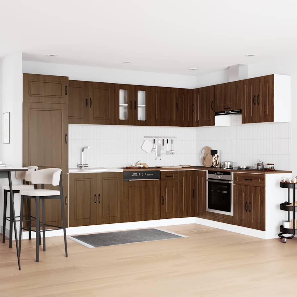 Kitchen Cabinet "Kalmar" with Double Basins Brown Oak Engineered wood - The Home Maker