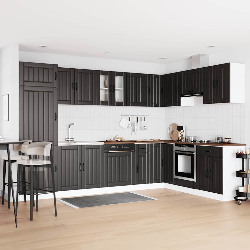 Kitchen Cabinet 'Lucca'with Double Sinks - Black Engineered Wood - Charlotte Dunes
