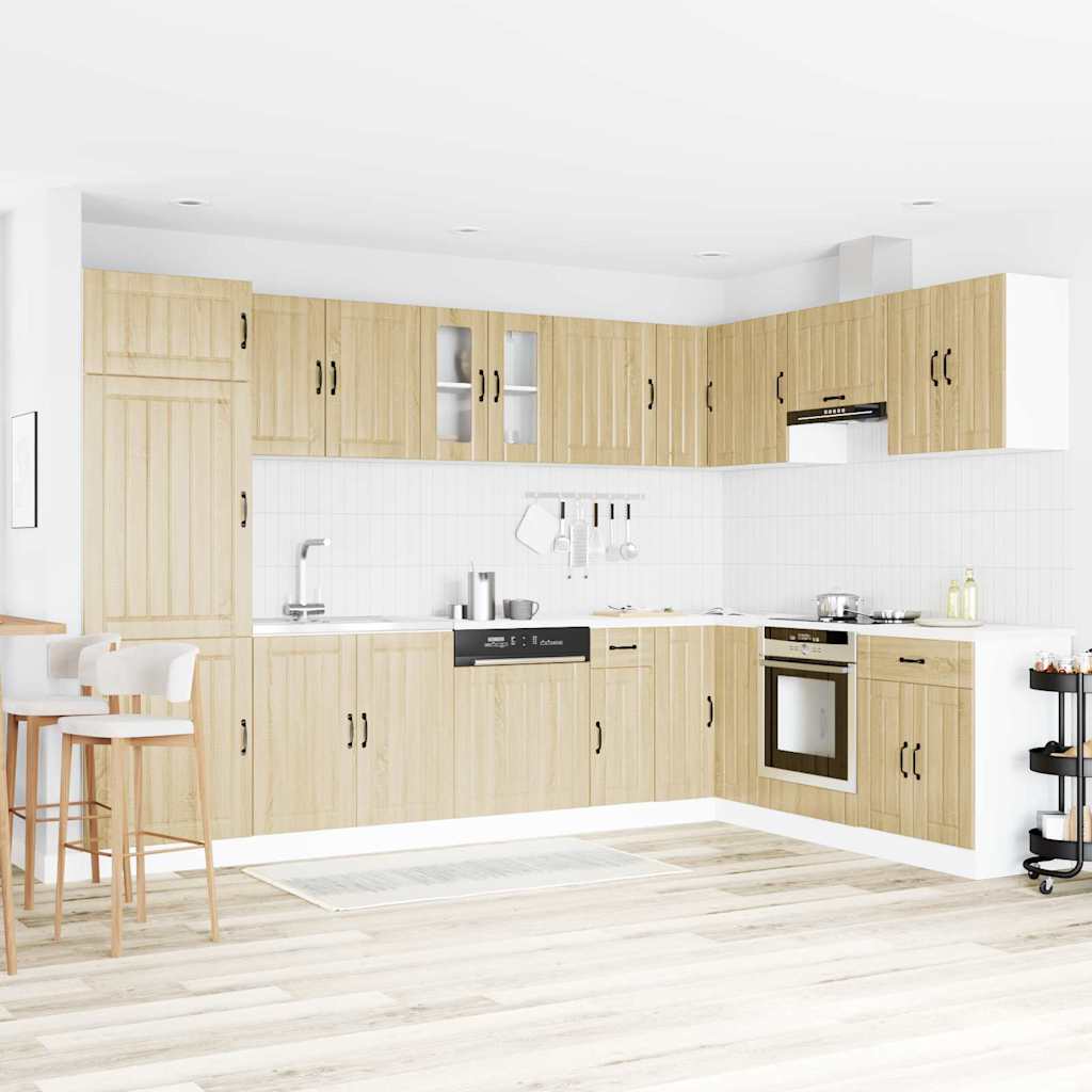 Kitchen Cabinet 'Lucca'with Double Sinks in Sonoma Oak Engineered Wood - Brittle & Co