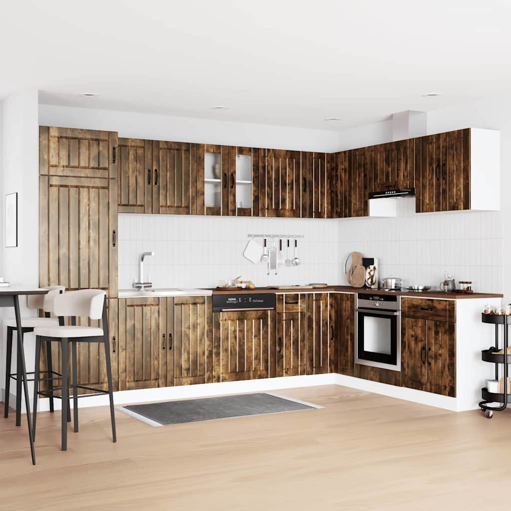 Lucca Kitchen Cabinet with Double Basins in Smoked Oak Engineered Wood - Style and Chic