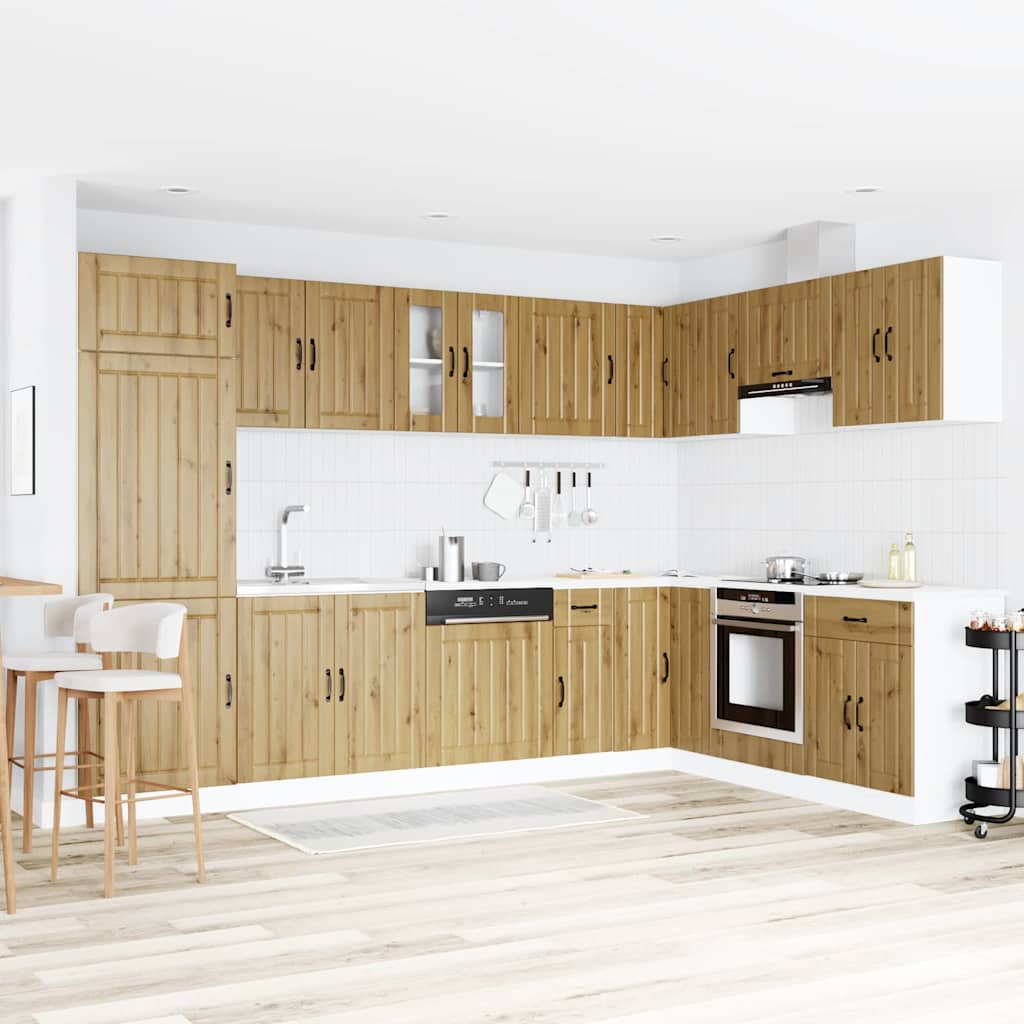 Kitchen Cabinet "Lucca" with Double Basins - Artisan Oak, Made from Engineered Wood - Direct Imports