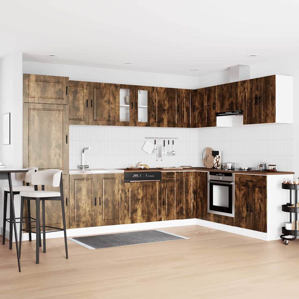 Sink Base Cabinet "Porto" with Sink Smoked Oak 80x46x84,5 cm Engineered Wood - Merkel Designers