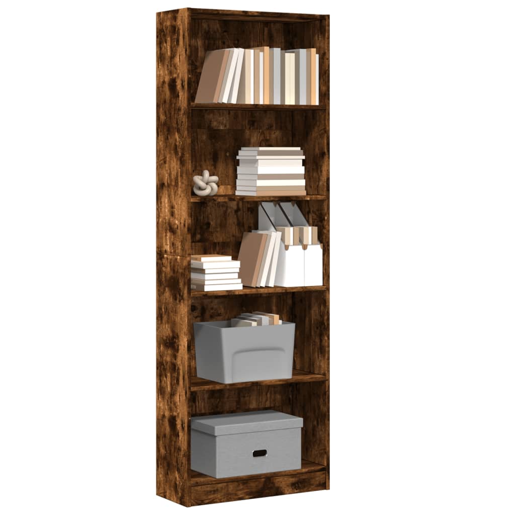 Bookcase Smoked Oak 60x24x176 cm Engineered Wood - Charlotte Dunes