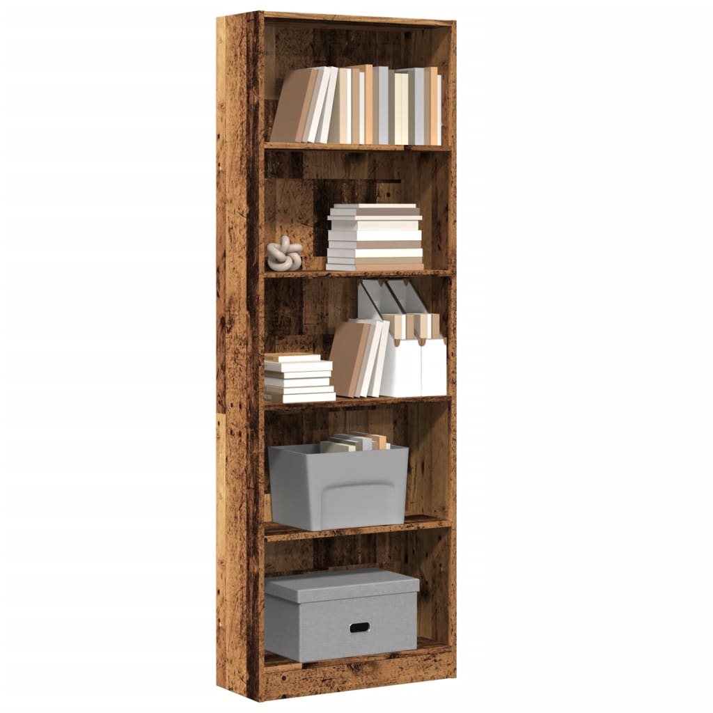 Bookcase Old Wood 60x24x176 cm Engineered Wood - Charlotte Dunes