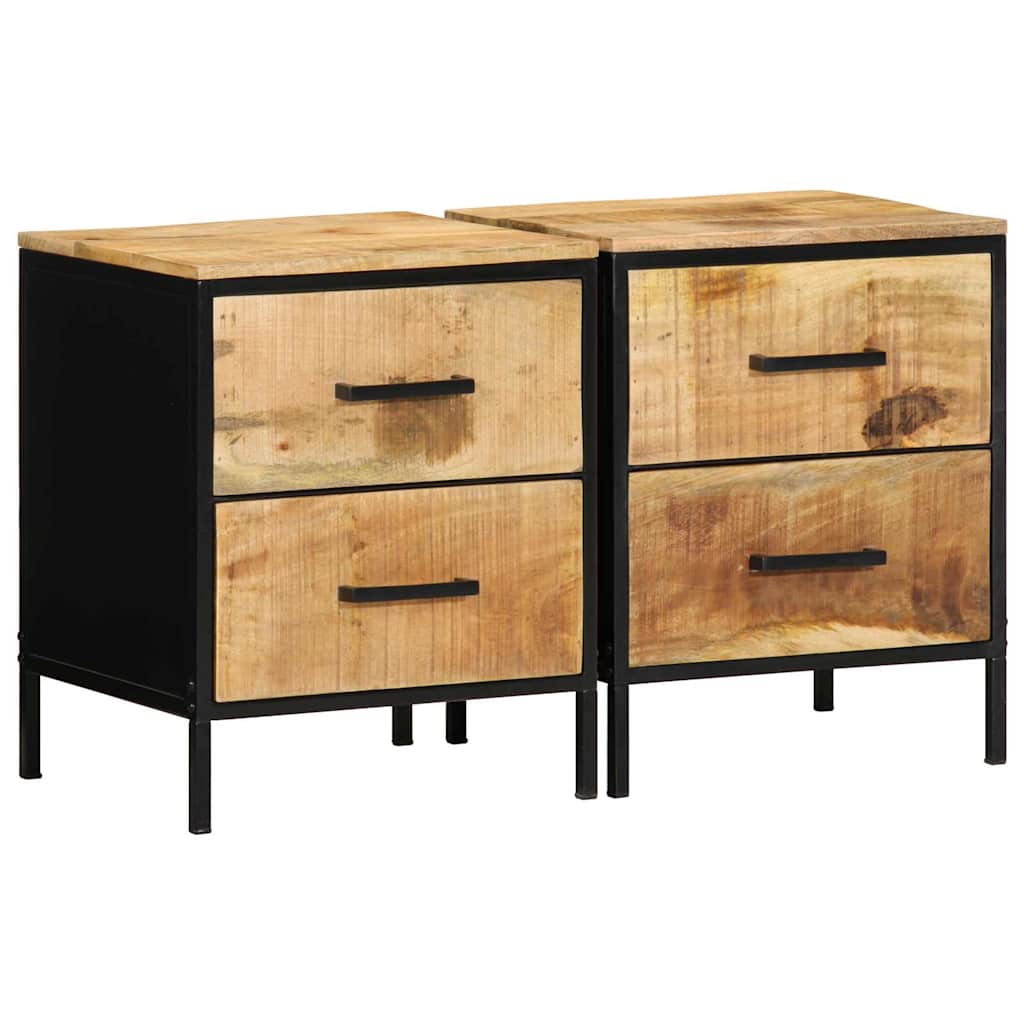 Bedside Cabinets 2 pcs 40x35x50 cm Solid Wood Rough Mango - Brittle & Co