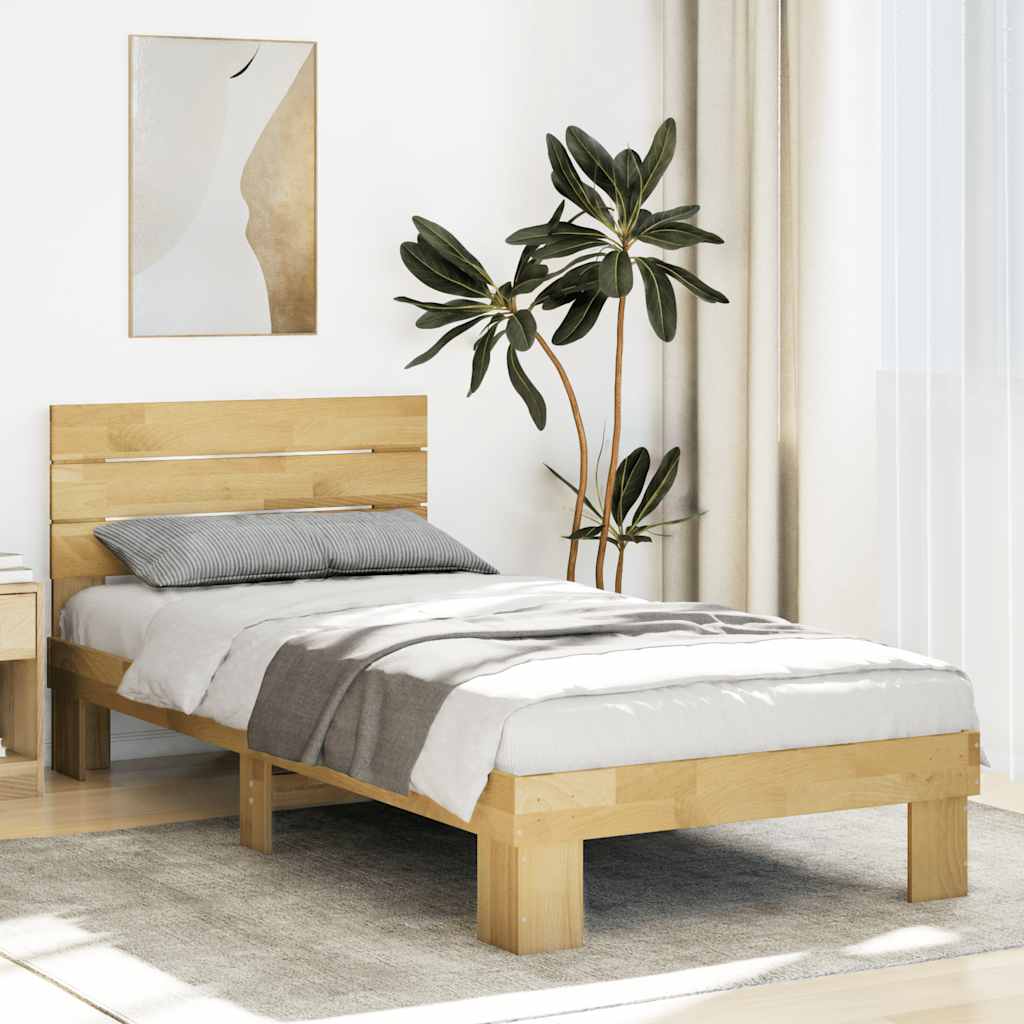 Bedframe with Headboard 75x190cm Solid Wood Oak - Design Hut