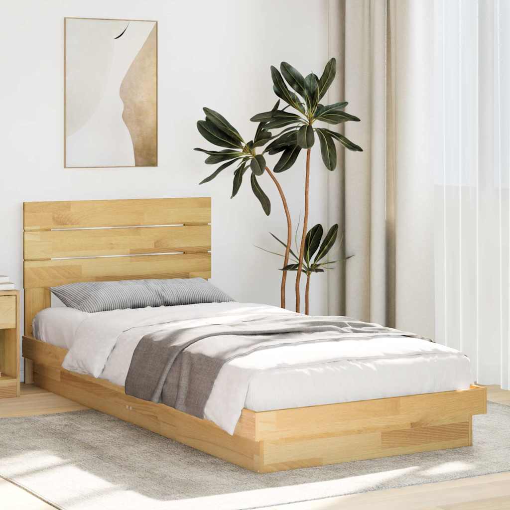 Bedframe with Headboard 75x190cm Small Single Solid Wood Oak - Direct Imports
