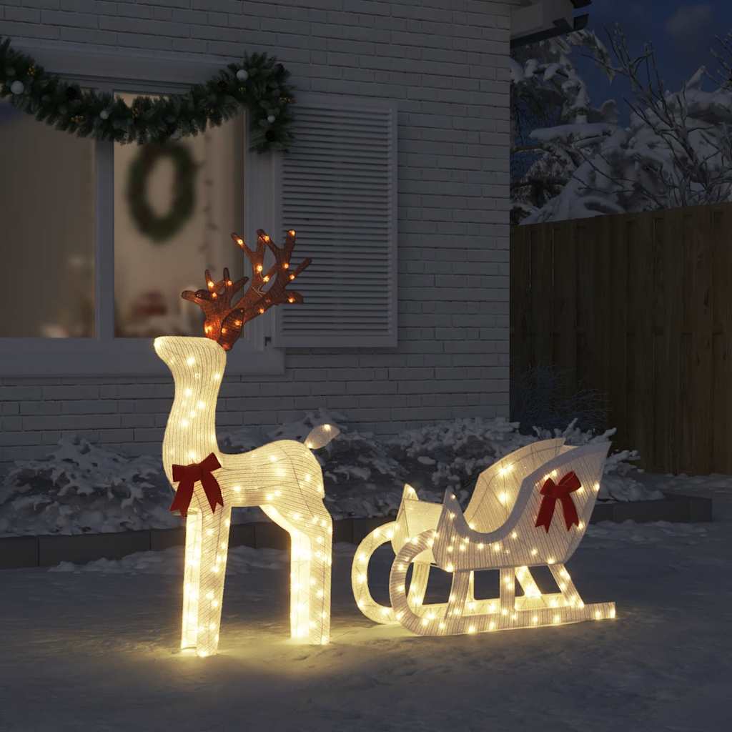 JOLLIX Christmas Decoration Reindeer and Sleigh 100 LEDs Cold White - The Home Maker