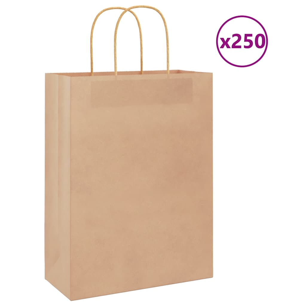 Paper Bags 250 pcs with Handles Brown 26x12x35 cm - Merlin Deals