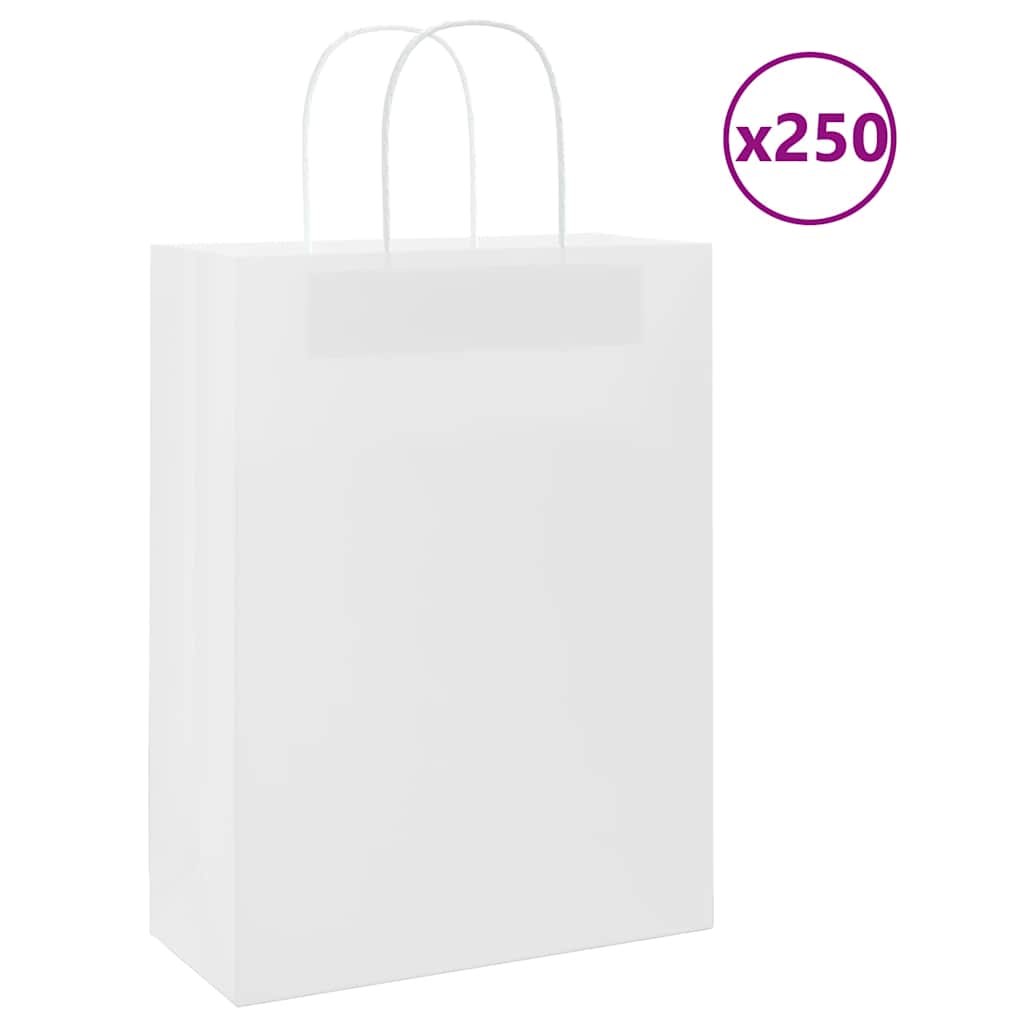 Paper Bags 250 pcs with Handles White 26x12x35 cm - Sid & Sam