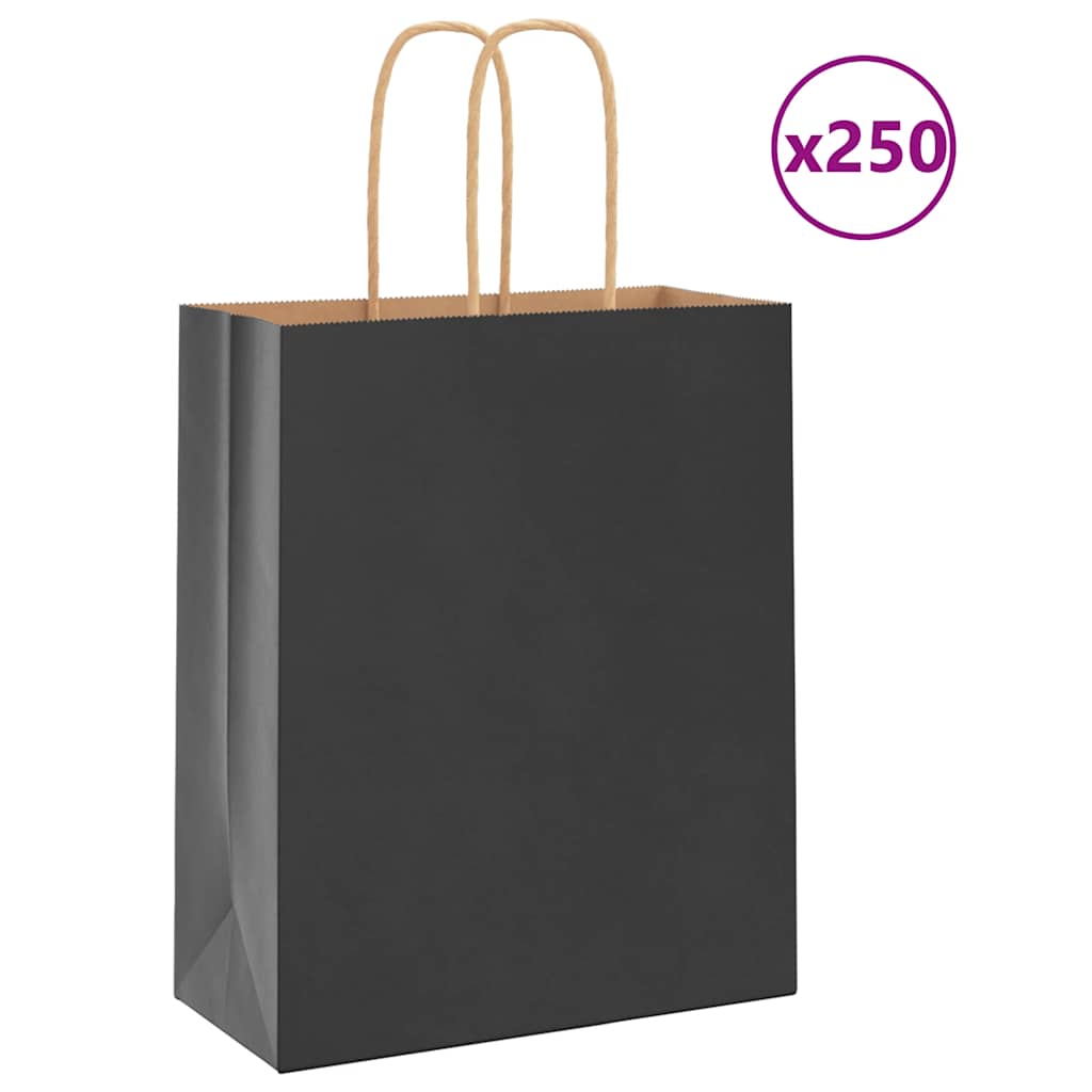 Paper Bags 250 pcs with Handles Black 18x8x22 cm - Sid & Sam