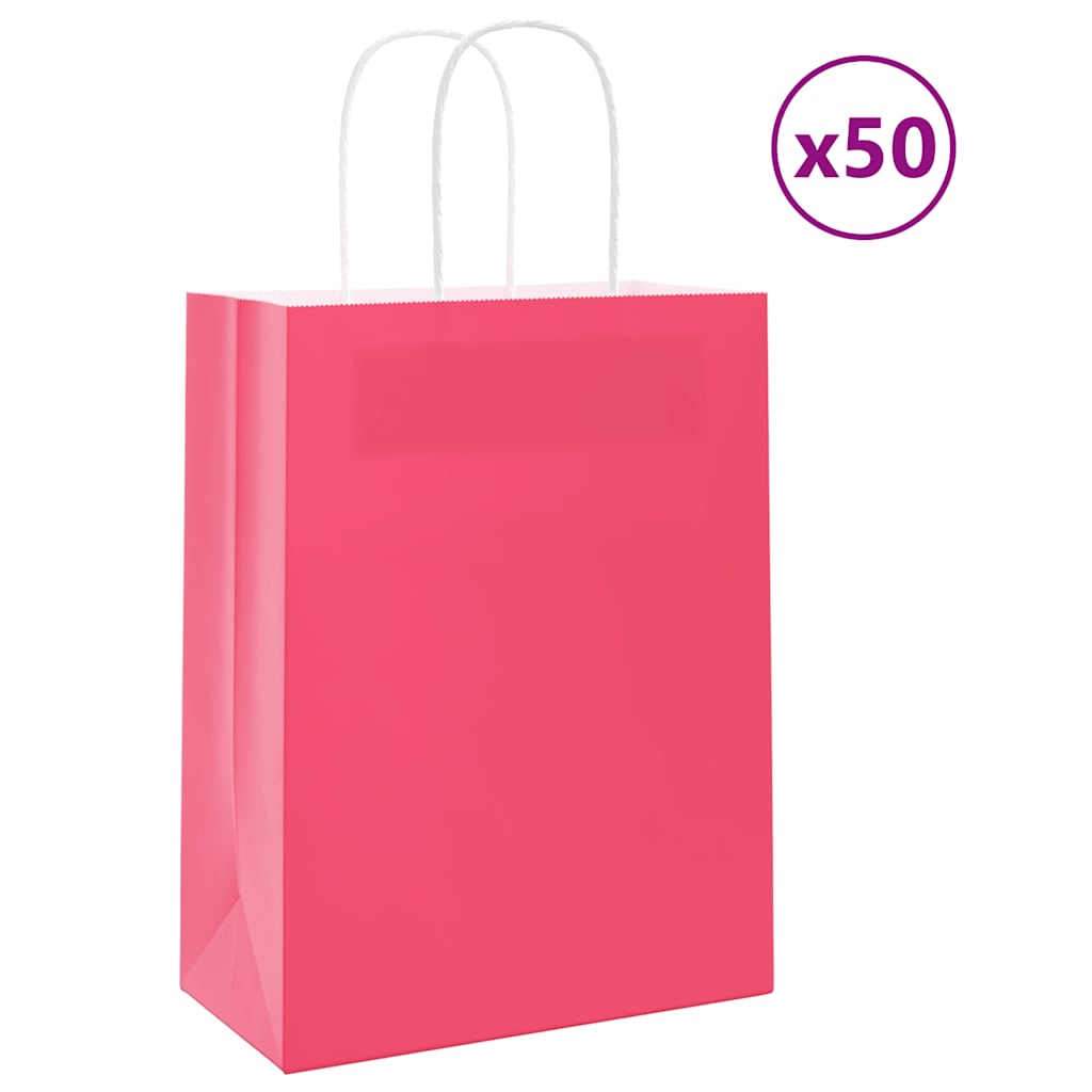 Paper Bags 50 pcs with Handles Pink 21x11x28 cm - Discount Dealers